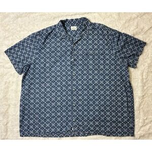 Mutual Weave Mens 4XLT Blue White Geometric Cotton Short Sleeve Button Up Shirt